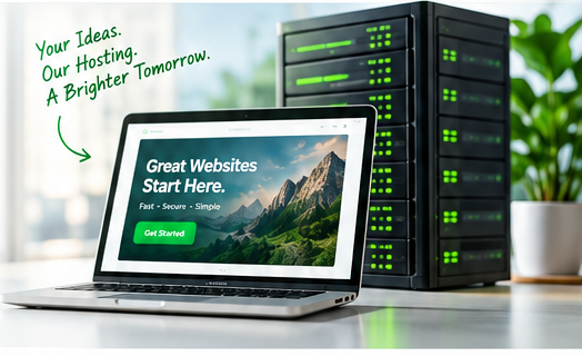 Laptop and server rack representing professional WordPress hosting